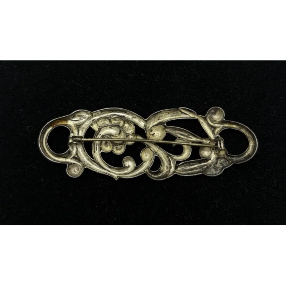 Vintage Sterling Silver Flower Brooch Pin Floral Signed Jewelry 925 Oblong